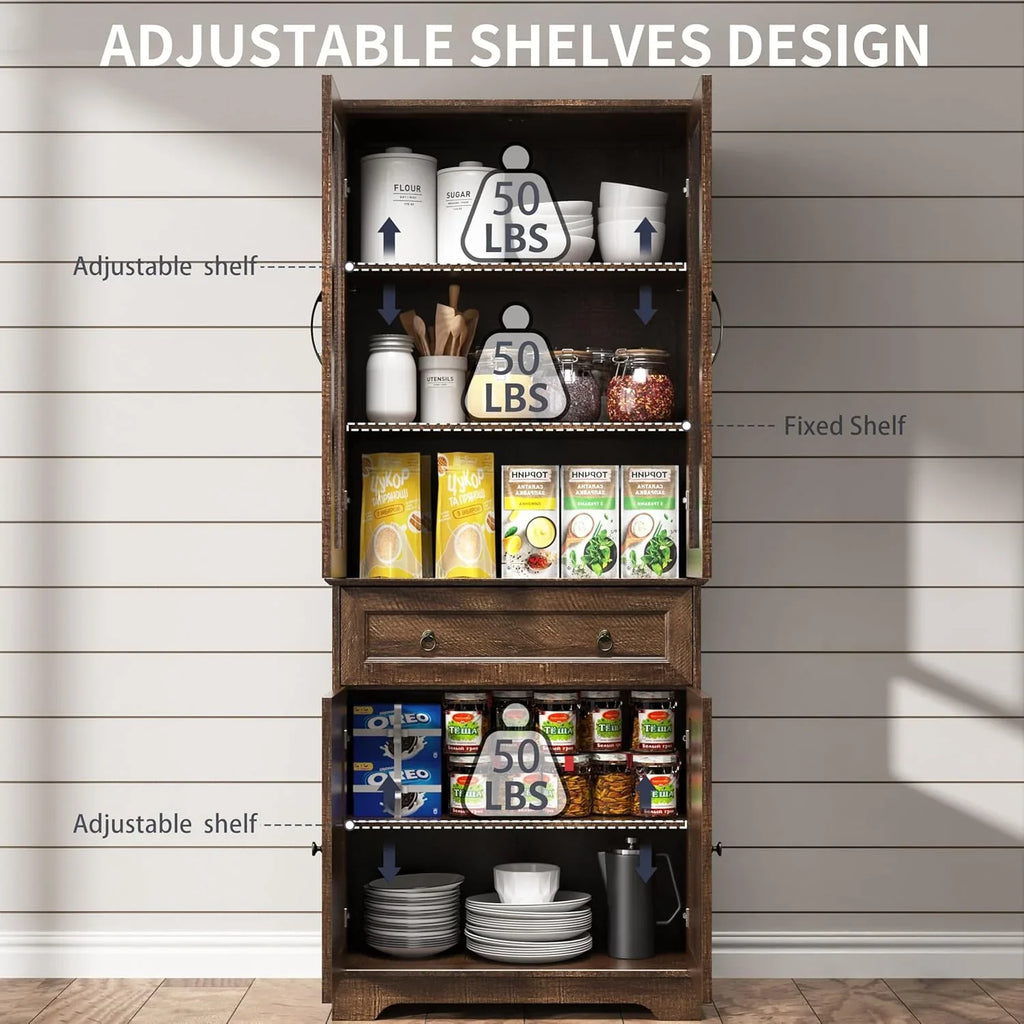 Armoire de garde-manger de 180 cm de haut avec portes vitrées