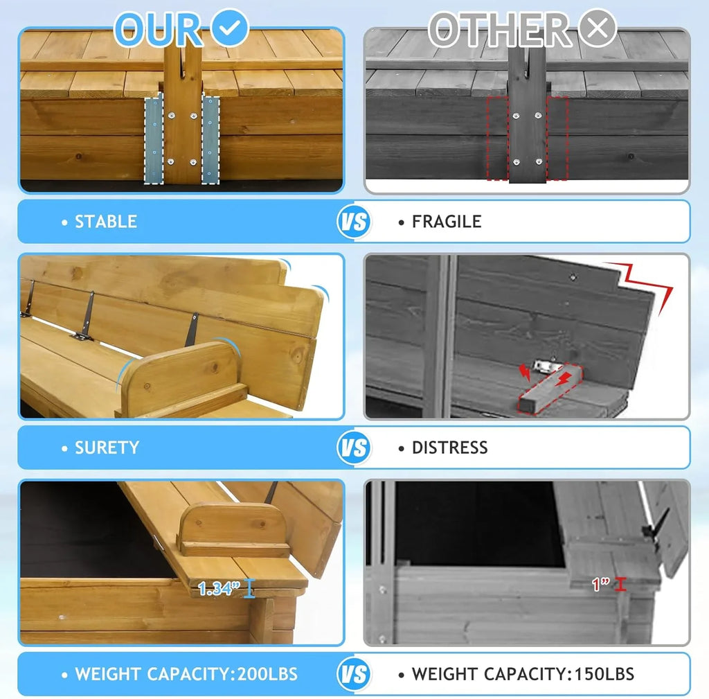 Bac à sable pour enfants avec couvercle, bac à sable extérieur en bois avec couvercle, protection UV