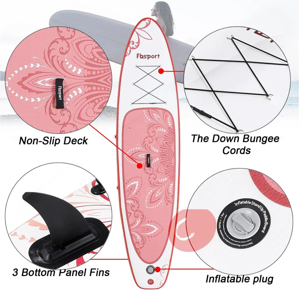 Planche de stand up paddle FBSPORT Premium 11', planche de yoga, contrôle du surf, pont antidérapant, attache, pagaie et pompe