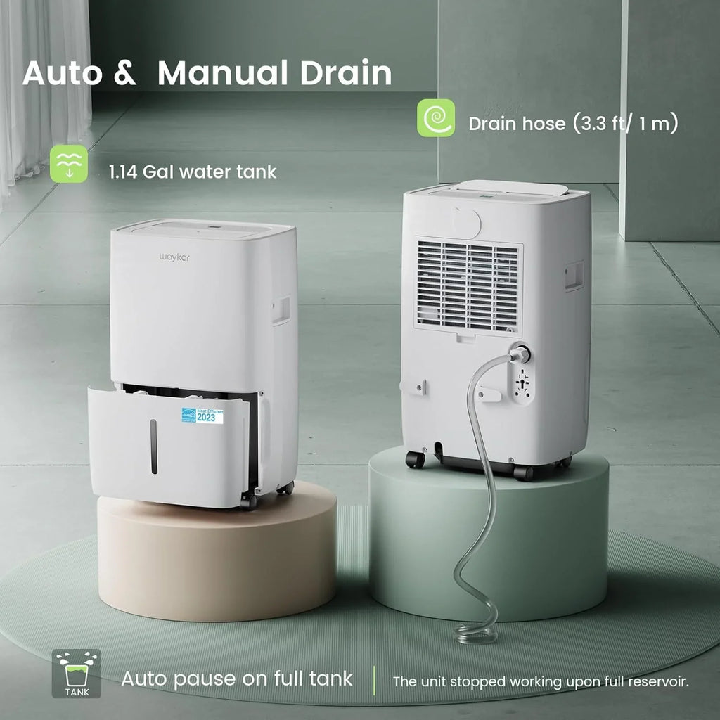 Déshumidificateur Waykar de 2 000 pi² pour la maison et les sous-sols, avec drainage automatique ou manuel, réservoir d'eau de 0,66 gallon