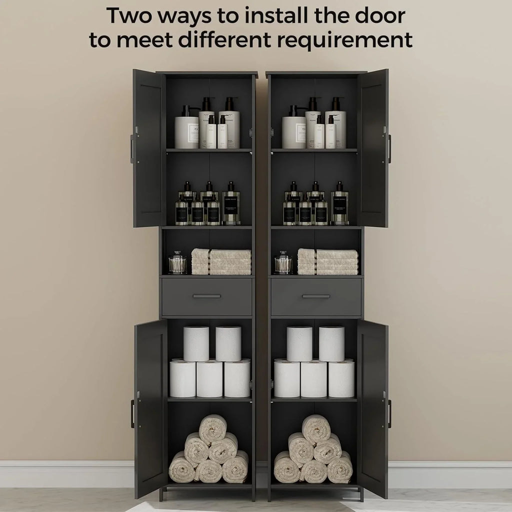 Meuble de rangement de salle de bain Homhedy de 67 po de hauteur avec 2 portes de grange et 1 tiroir