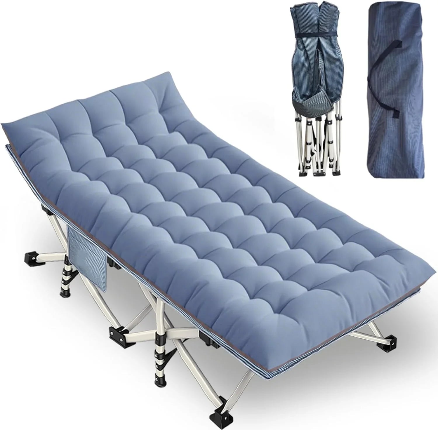 Lot de 2 lits de camping avec matelas, lits de couchage confortables, lits de camping pour adultes, lits pliants pour 2 personnes, lits de couchage robustes