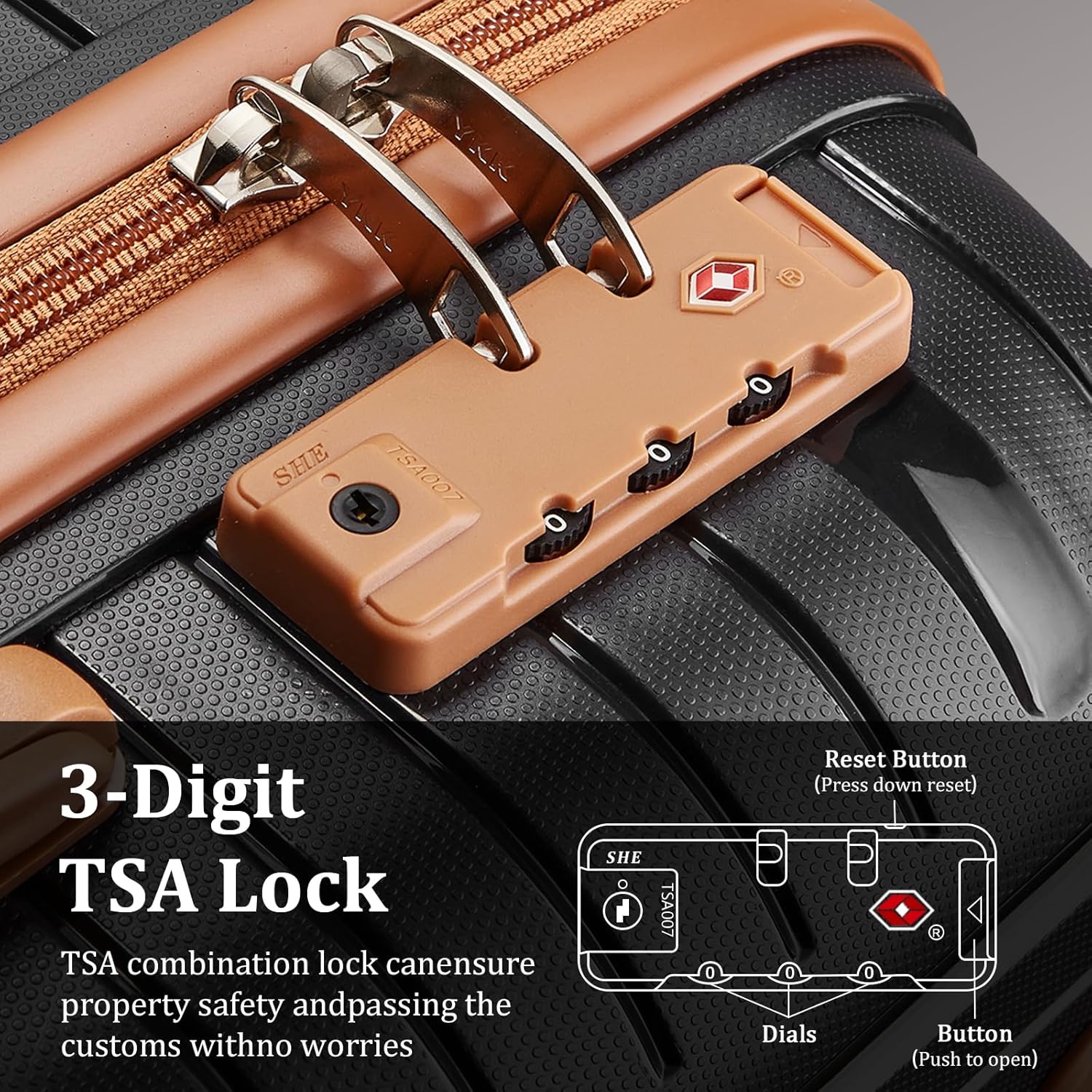 Ensemble de 5 valises de voyage légères à coque rigide en PP avec deux roulettes pivotantes et serrure TSA