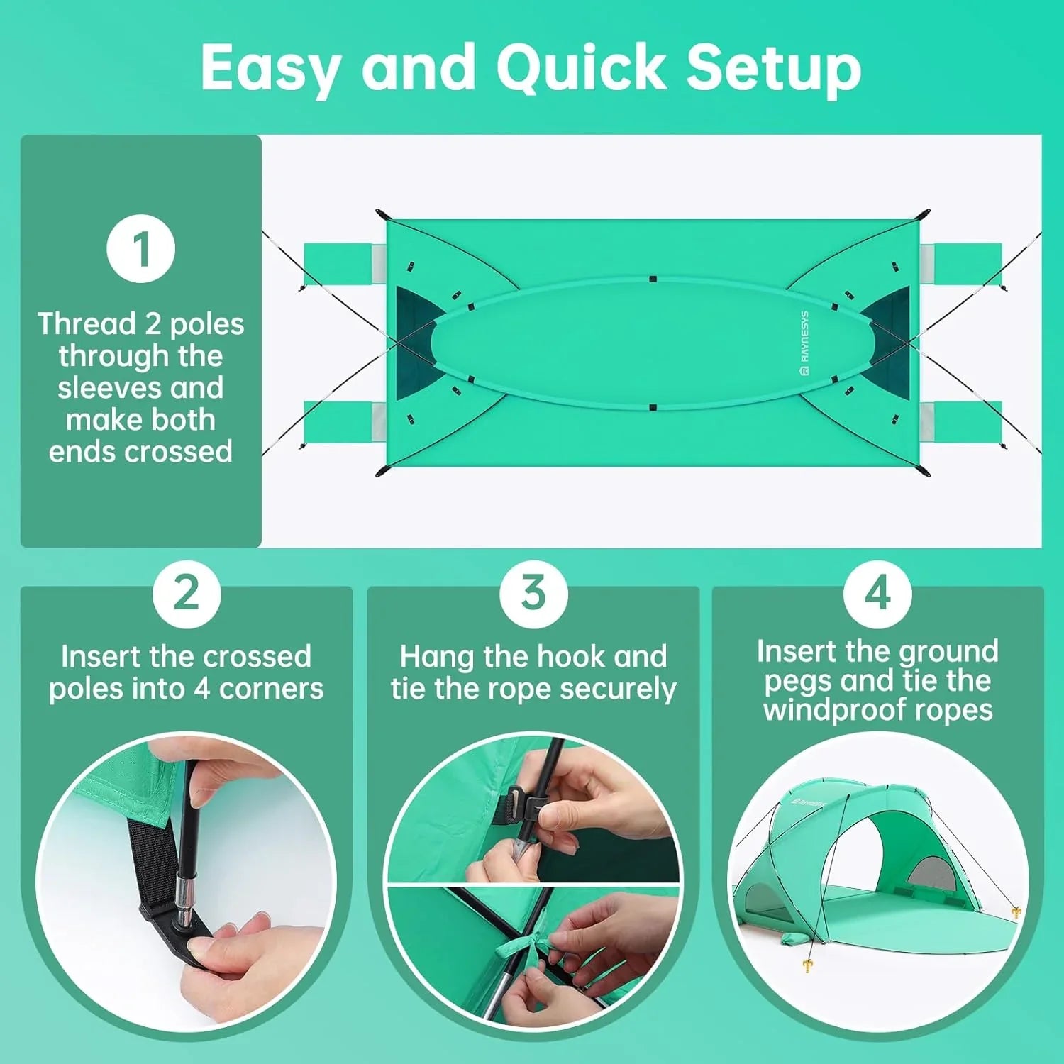 Parasol de plage, tente pare-soleil de plage avec protection UV UPF50+