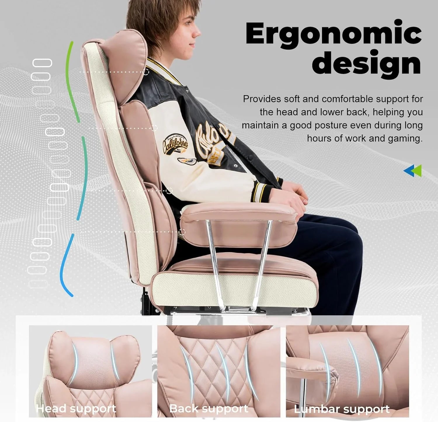 Grande chaise de bureau à dossier haut, chaise de jeu en cuir à dossier haut avec repose-pieds