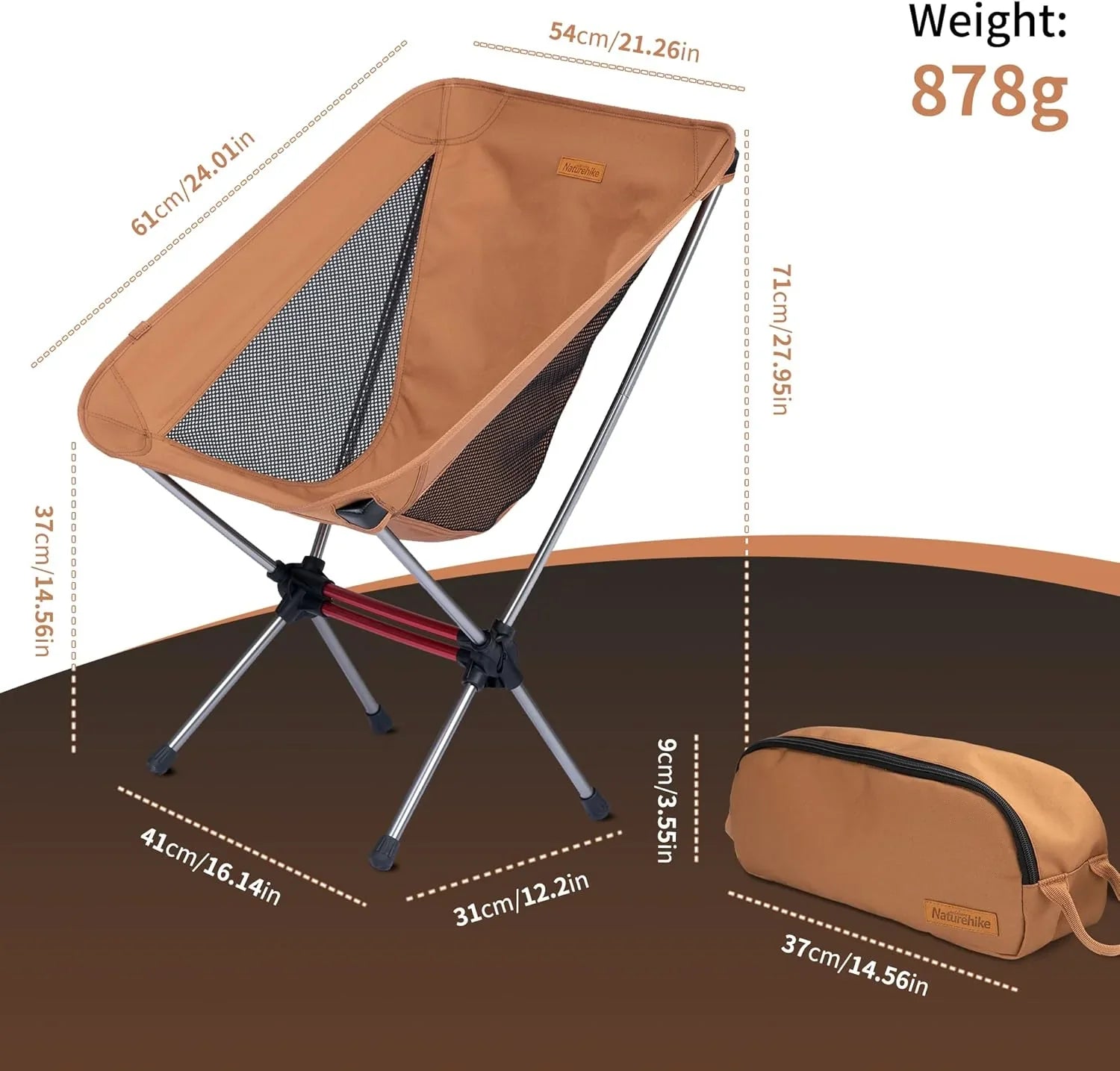 Chaise de camping ultralégère 2,12 lb Chaise de randonnée portable Chaise de randonnée pliante