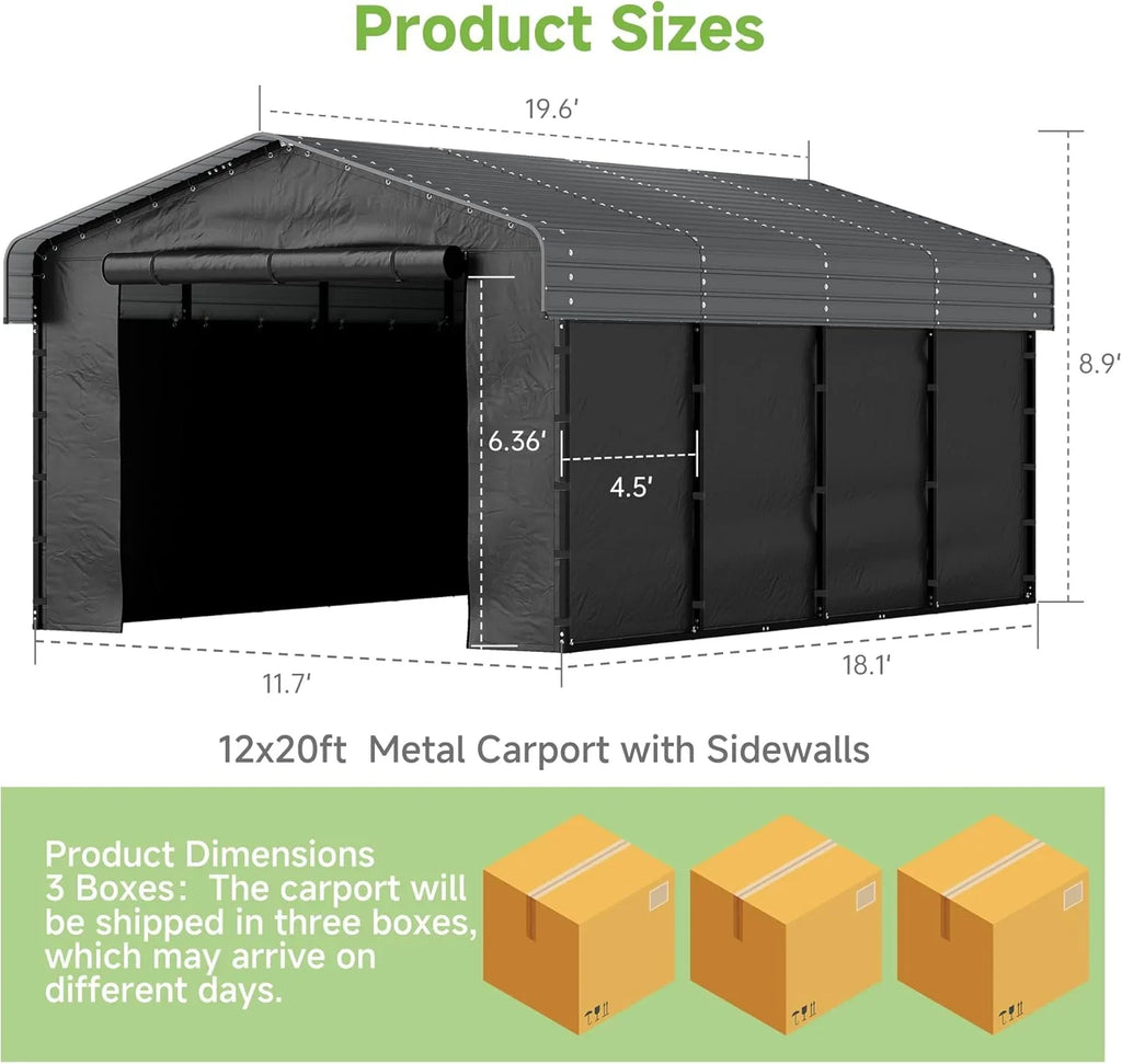 Abri d'auto en métal robuste de 10'x15', abri de garage extérieur avec cadre plus lourd