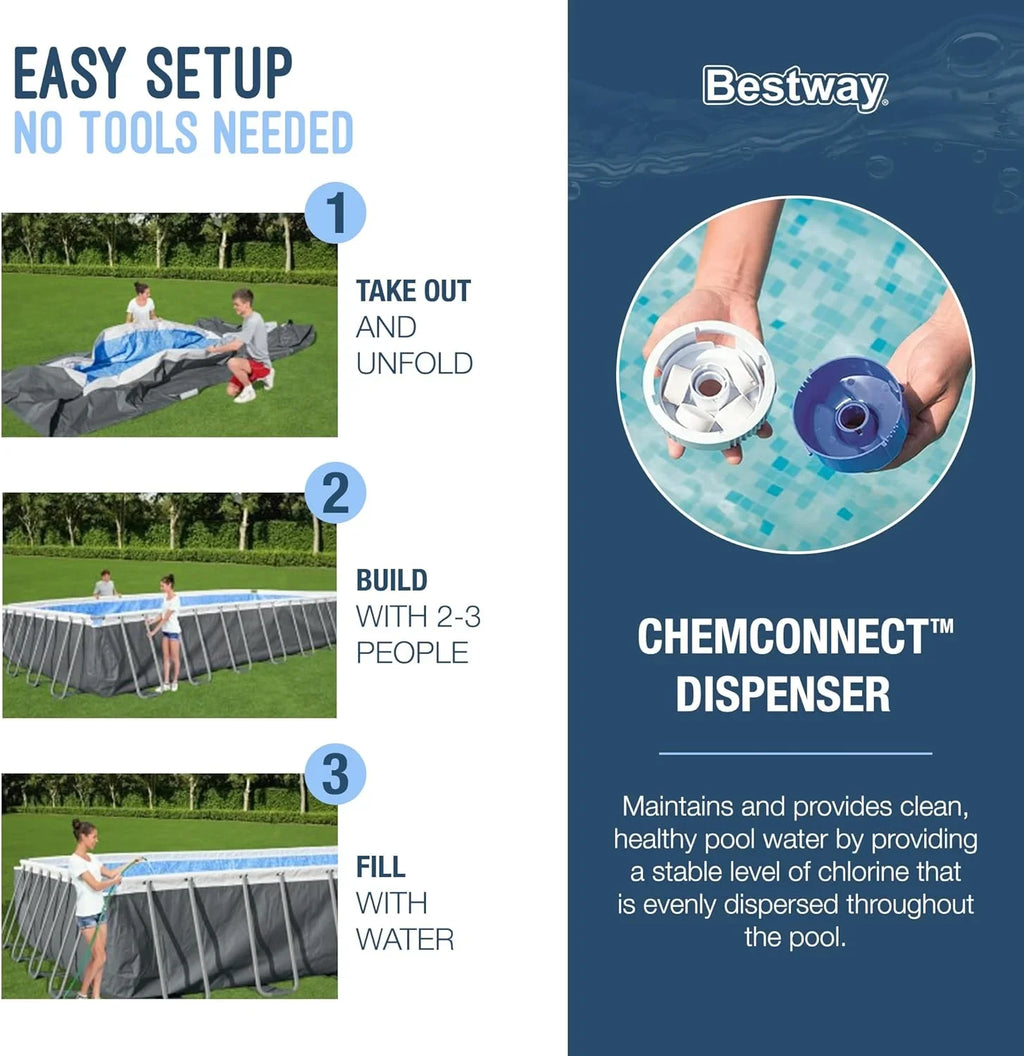 Piscine hors sol ovale Power Steel 4,3 m x 2,4 m x 100 cm | Comprend une pompe de filtration de 2070 litres, une échelle et un distributeur ChemConnect.