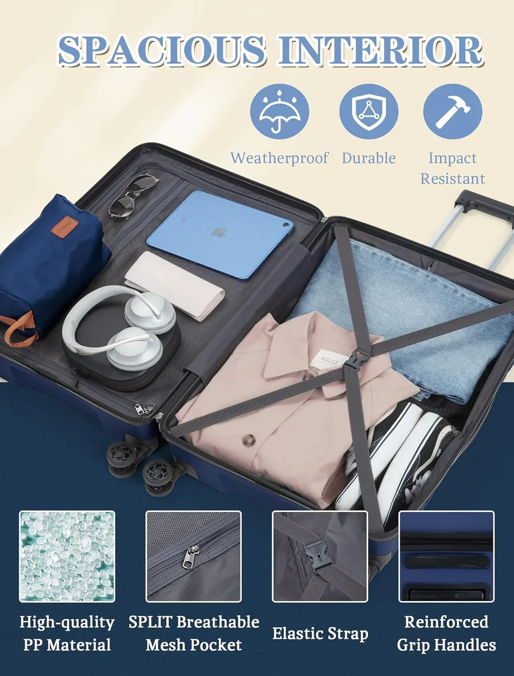 Ensemble de 5 bagages à roulettes, valise rigide en ABS avec roulettes pivotantes