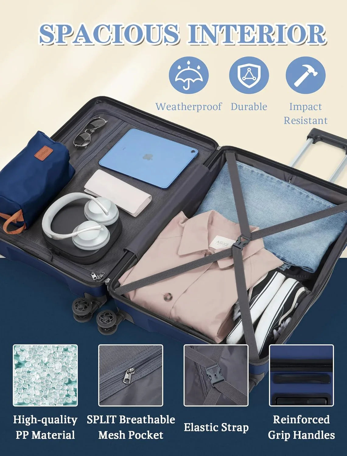 Ensemble de 5 bagages à roulettes, valise rigide en ABS avec roulettes pivotantes