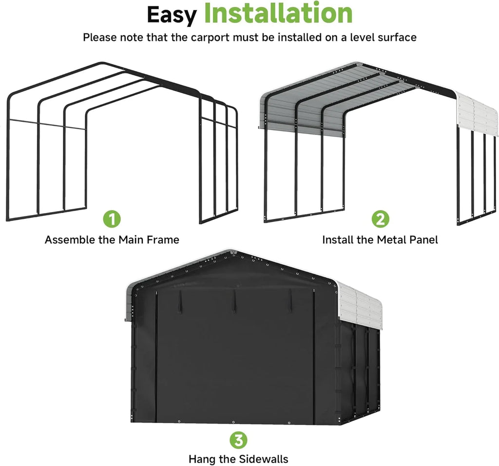 Abri d'auto en métal robuste de 10'x15', abri de garage extérieur avec cadre plus lourd