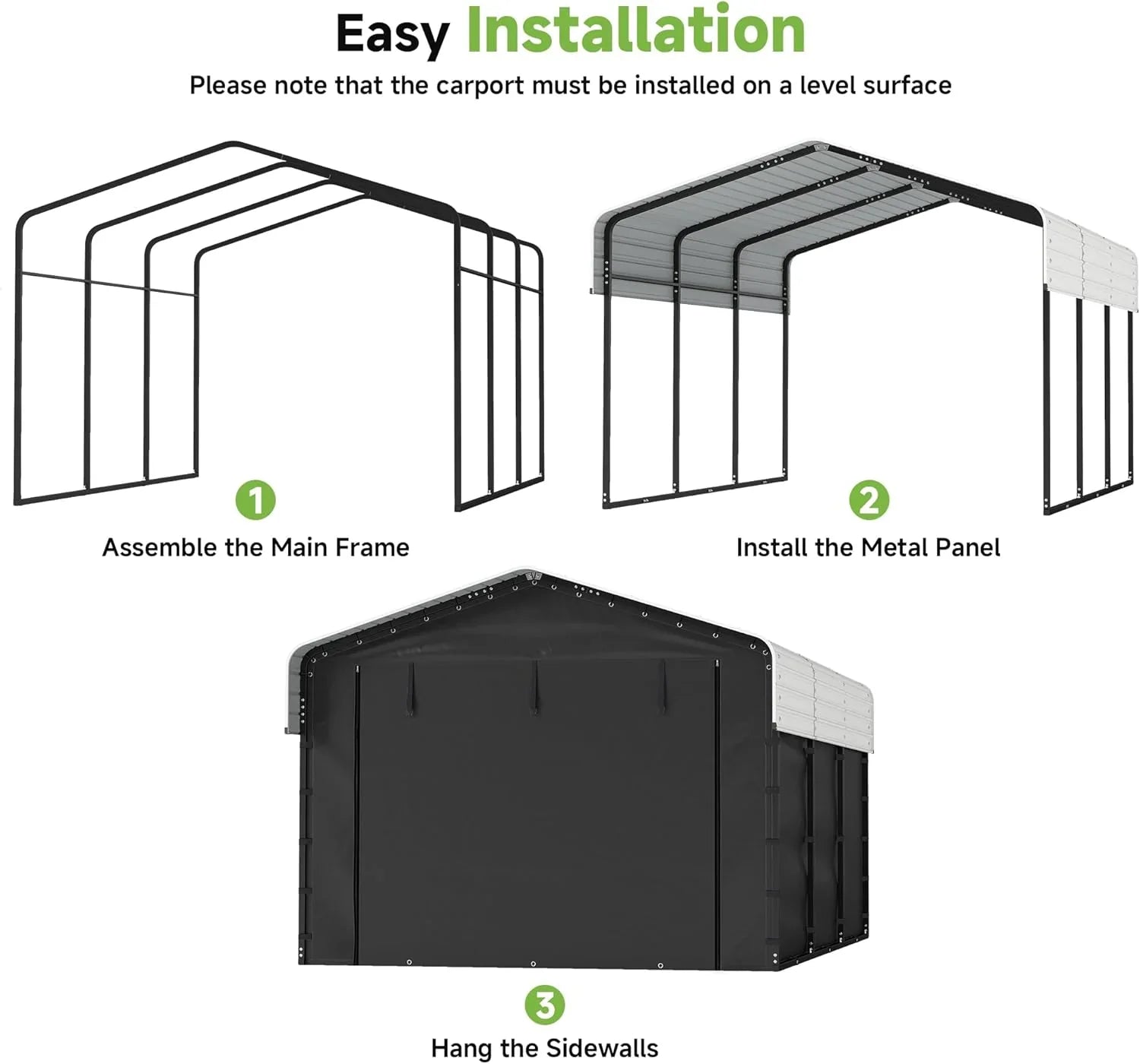 Abri d'auto en métal robuste de 10'x15', abri de garage extérieur avec cadre plus lourd