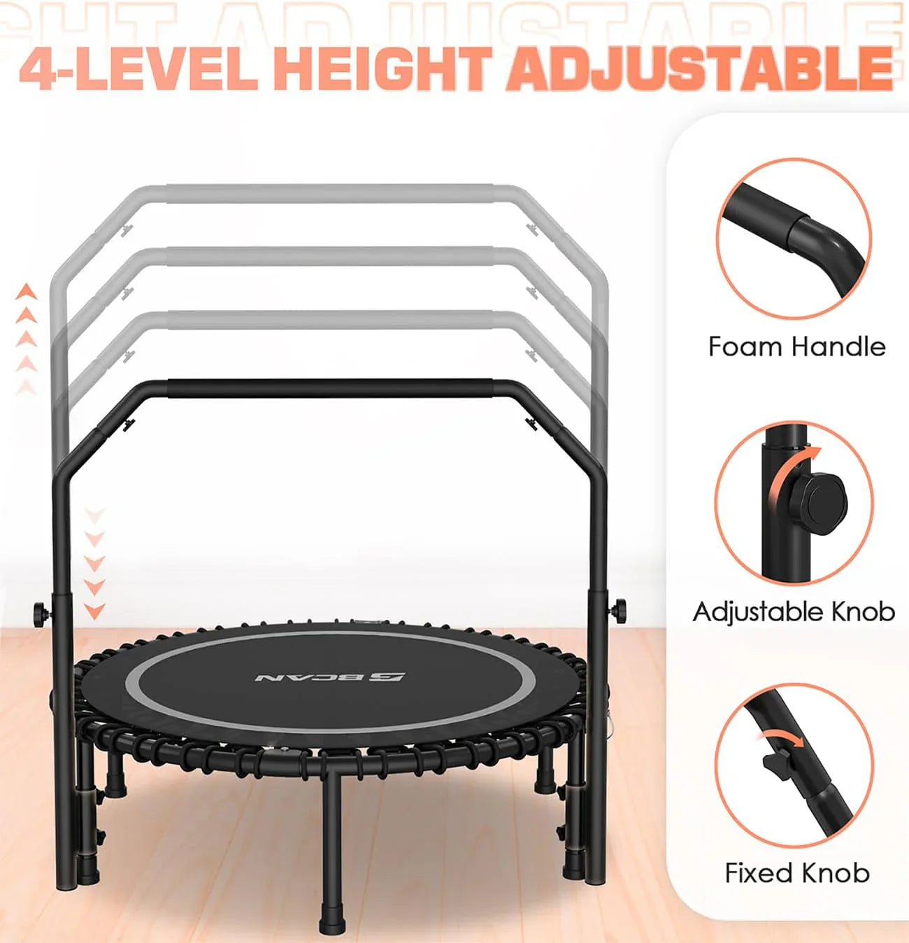 Mini-trampoline pliable BCAN 450/550 lb, trampoline de fitness 40"/48" stable et silencieux