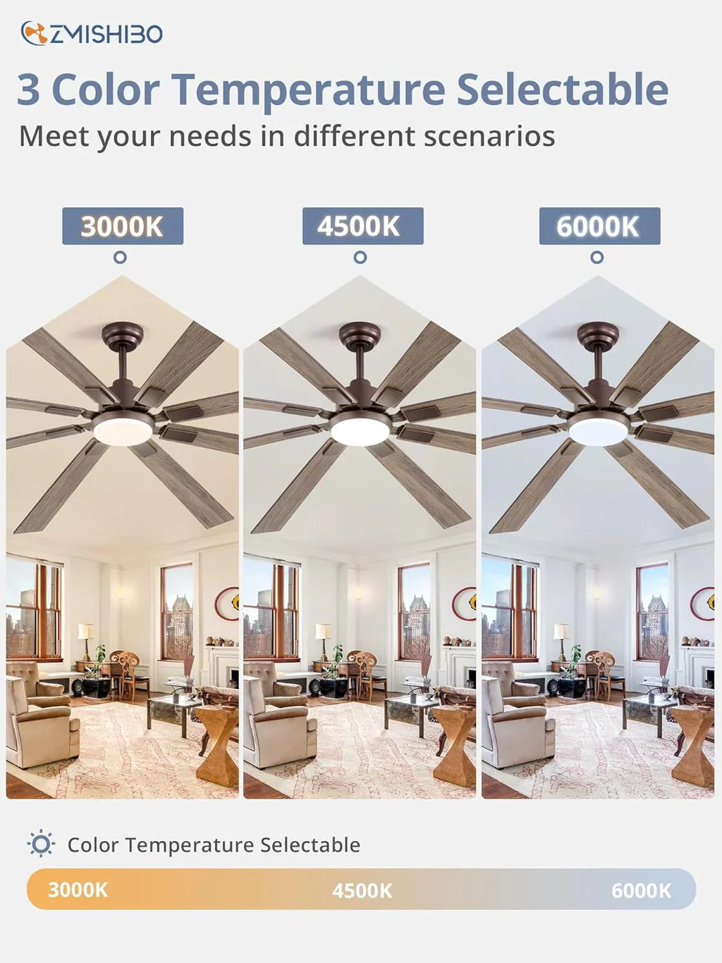 Grand ventilateur de plafond Zmishibo de 72 pouces avec éclairage et télécommande intérieur/extérieur