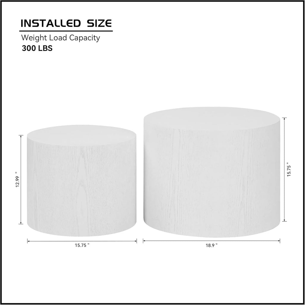 Lot de 2 tables basses gigognes, table basse ronde moderne avec pieds antidérapants, tables d'appoint circulaires en bois de noyer