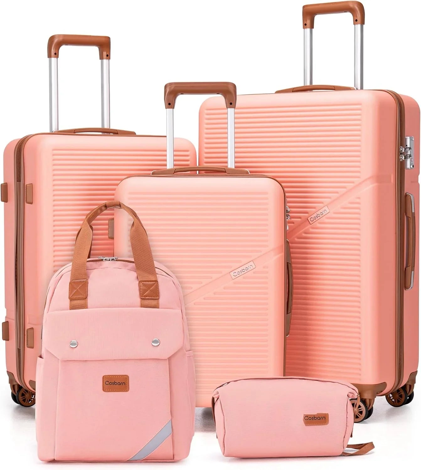 Ensemble de 5 valises à roulettes pivotantes, valises rigides en ABS avec serrure TSA, valise de voyage légère et étanche, unisexe, gris