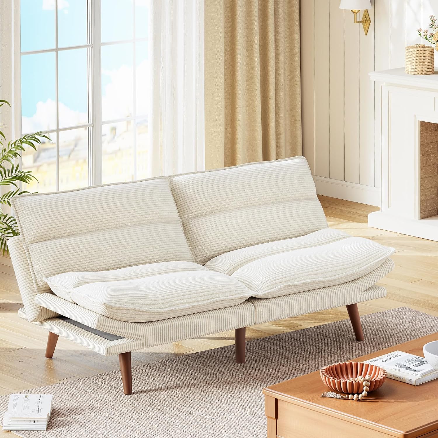 Canapé-lit futon, canapé futon avec dossier et accoudoirs réglables, convertible en petit canapé-lit causeuse en velours côtelé vert