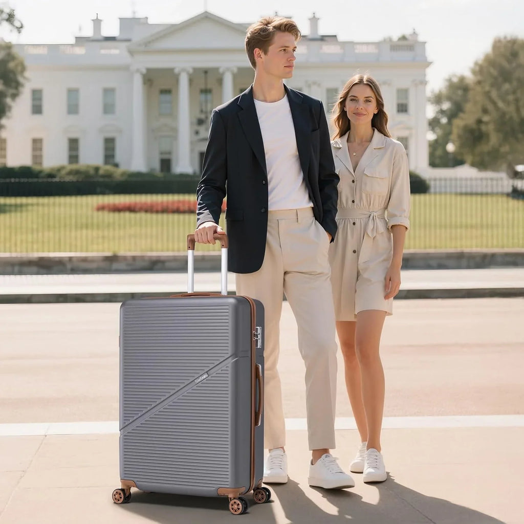 Ensemble de 5 valises à roulettes pivotantes, valises rigides en ABS avec serrure TSA, valise de voyage légère et étanche, unisexe, gris