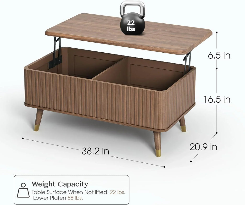 Table basse ronde avec rangement, table centrale encastrée avec portes coulissantes
