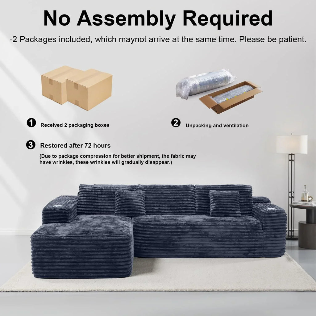 Cloud section sofa with L-shaped recliner, modern modular sofa, built-in cup holder