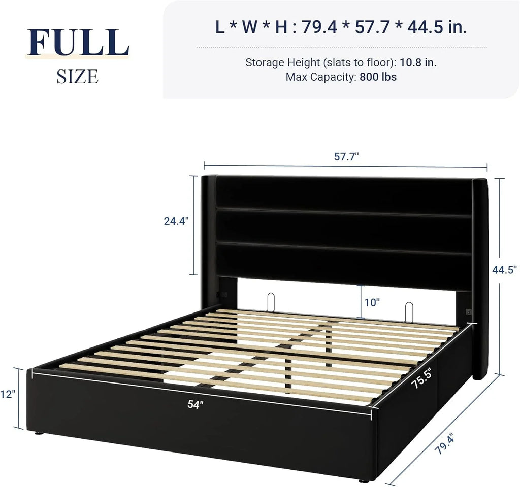 Lit queen-size relevable avec rangement Allewie, tête de lit à oreilles moderne et support hydraulique