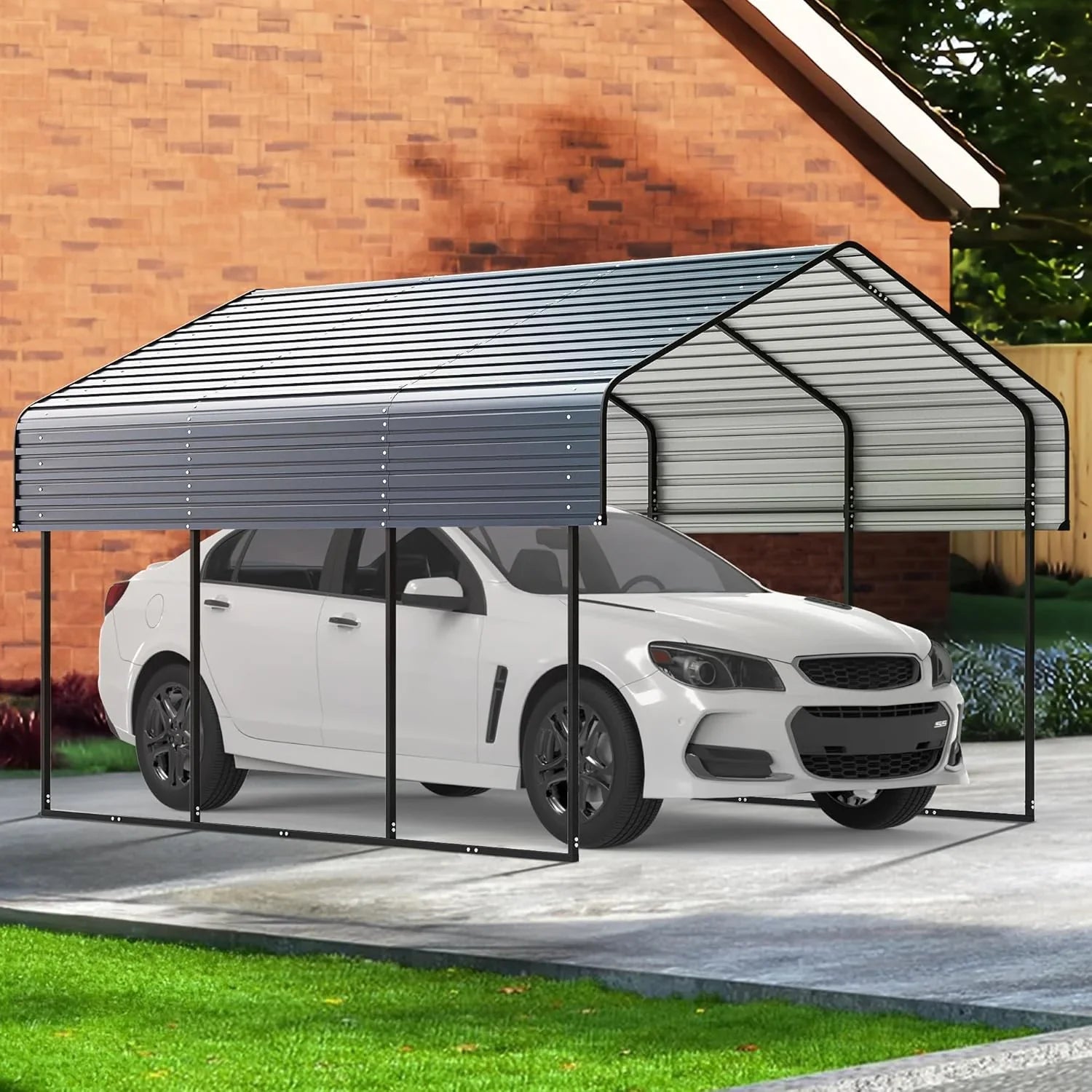 Abri d'auto en métal robuste de 10'x15', abri de garage extérieur avec cadre plus lourd