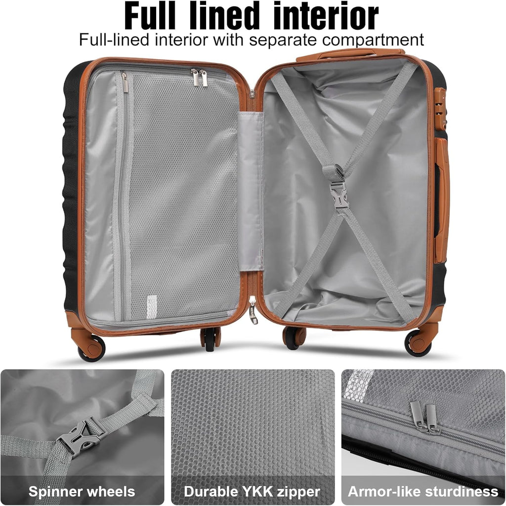 Ensemble de bagages LONG VACANCES 6 pièces : valise cabine rigide en ABS et PC, roulettes pivotantes et fermeture éclair YKK, cadenas TSA