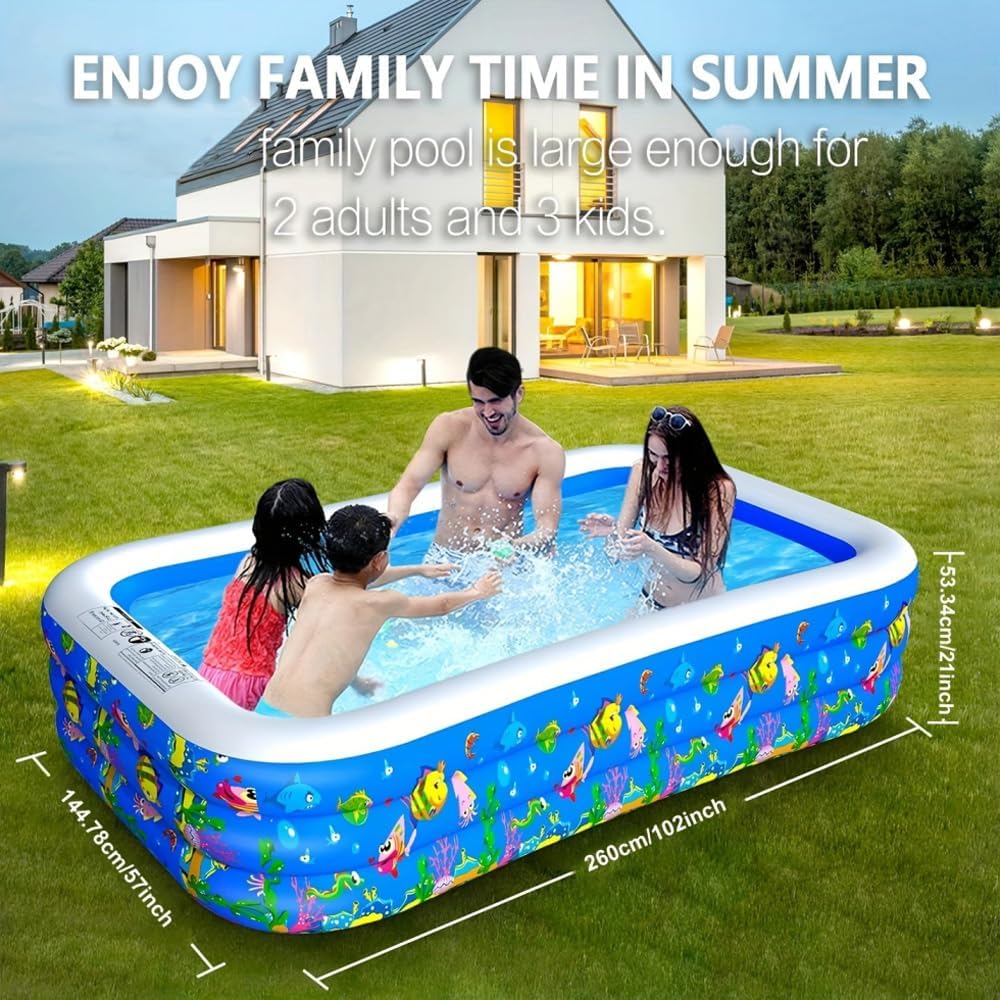 Piscine gonflable, 305 x 183 x 55 cm, pour enfants, salon familial, piscine hors sol épaisse pour fêtes aquatiques estivales, jardin, pelouse.