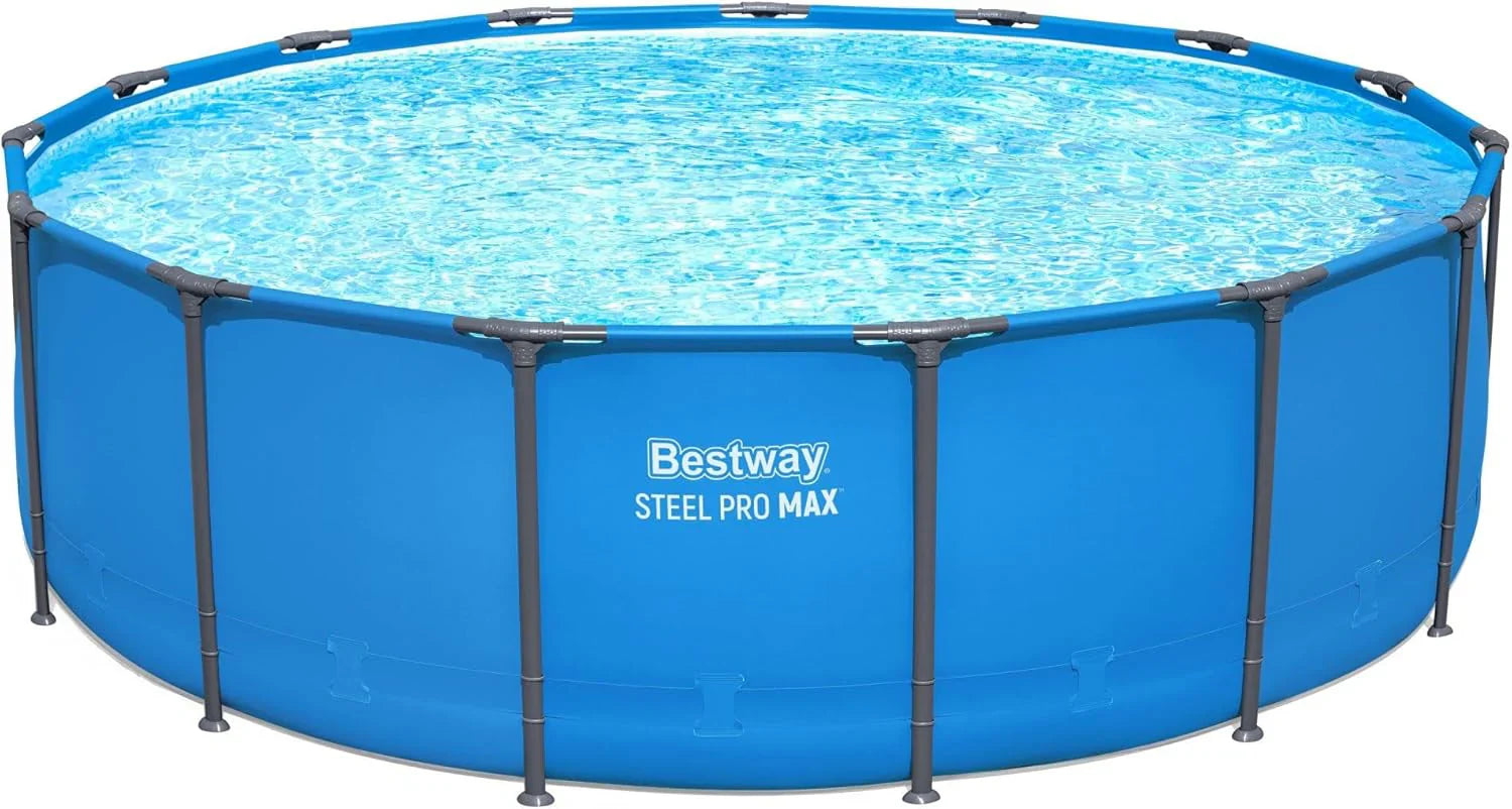 Piscine hors sol extérieure ronde Steel Pro MAX de 4,2 m x 122 cm avec cadre métallique et pompe de filtration de 1 000 litres, échelle et bâche