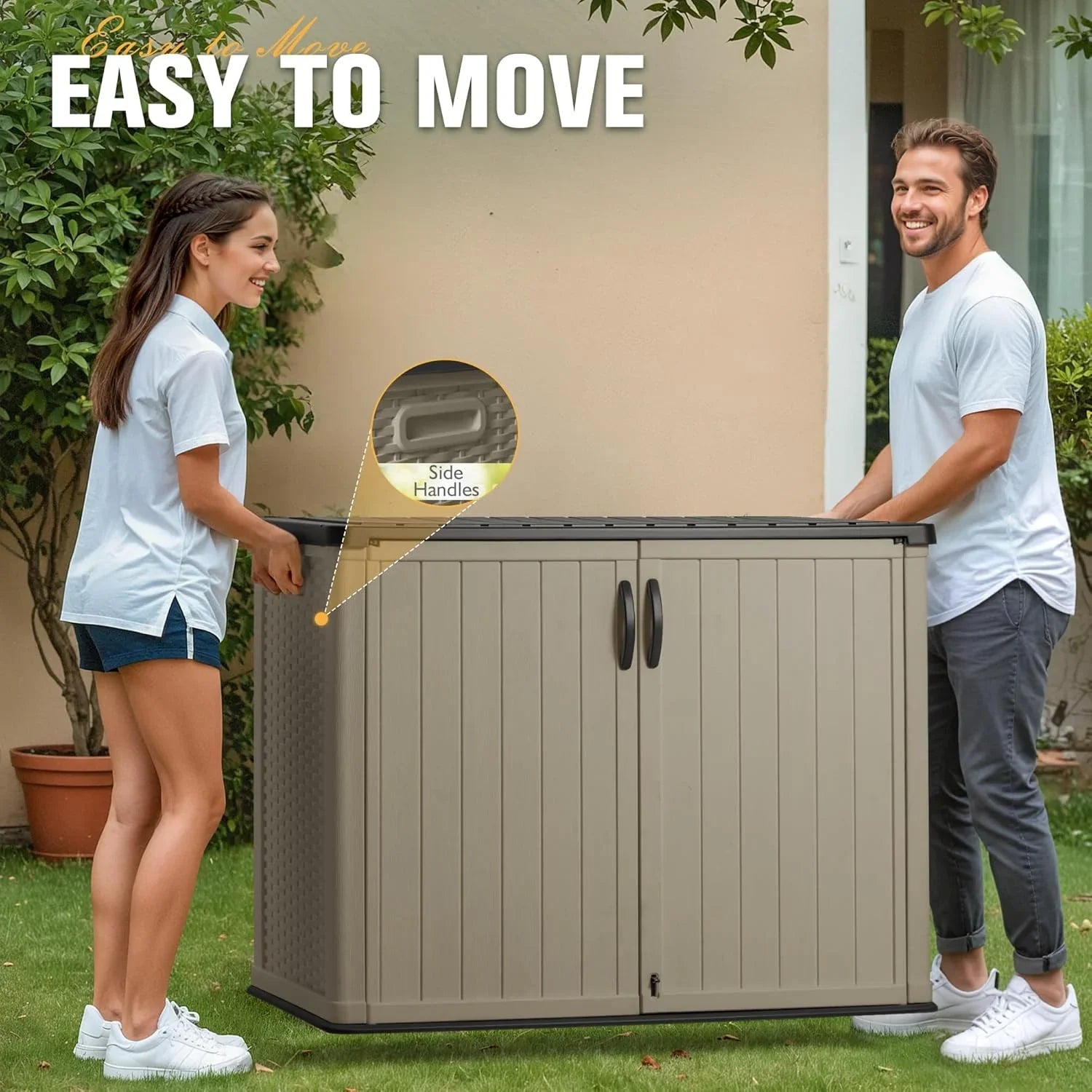 Abri de rangement horizontal extérieur Greesum 27 pieds cubes en résine grand coffre de rangement