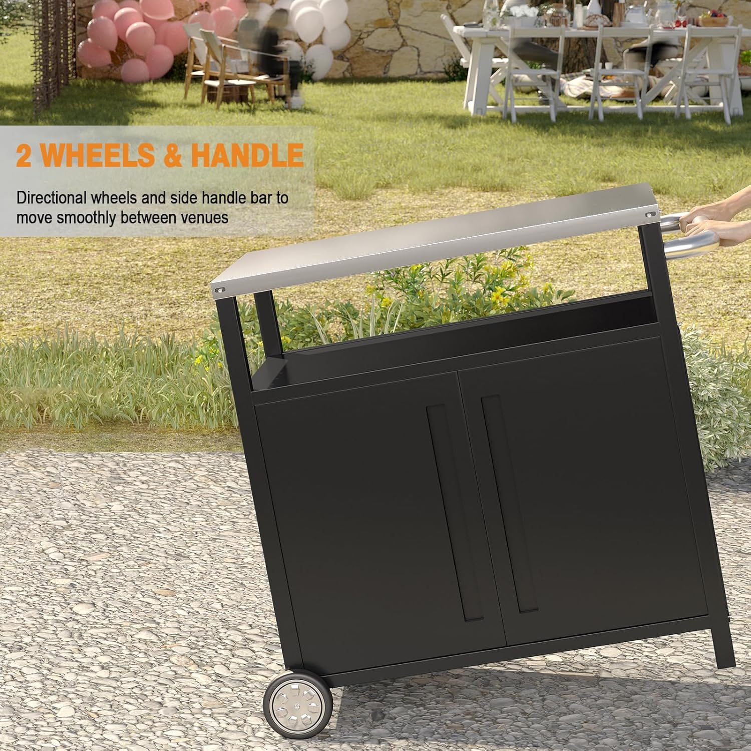 Chariot de barbecue d'extérieur en acier inoxydable, support de four à pizza, table roulante, chariot de barbecue robuste