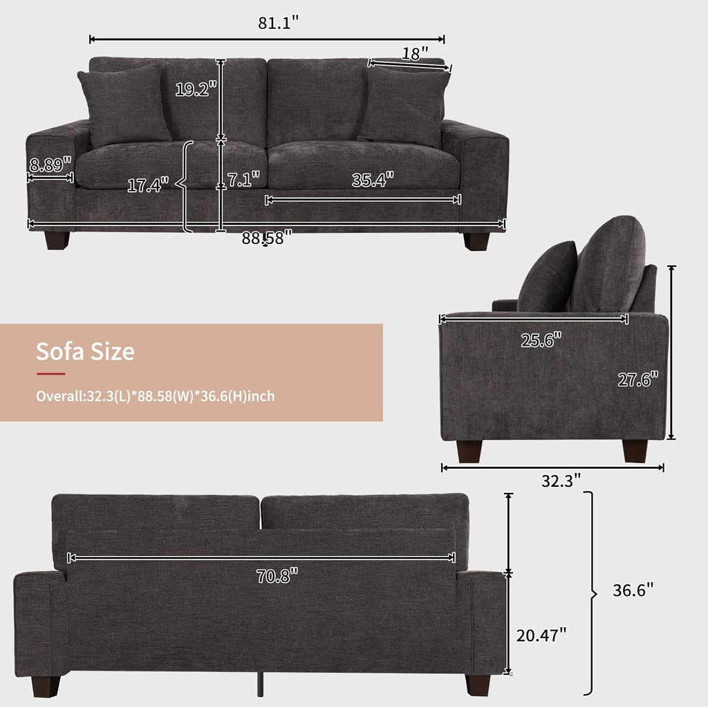 Canapé double de salon DOPEDIO, fauteuil en chenille, amovible, structure en bois massif