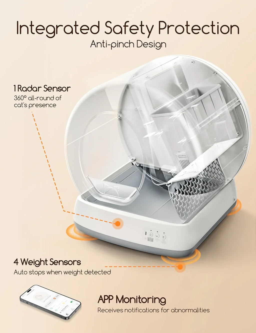 Bac à litière autonettoyant pour chat, protection de sécurité intégrée, bac à litière automatique pour plusieurs chats