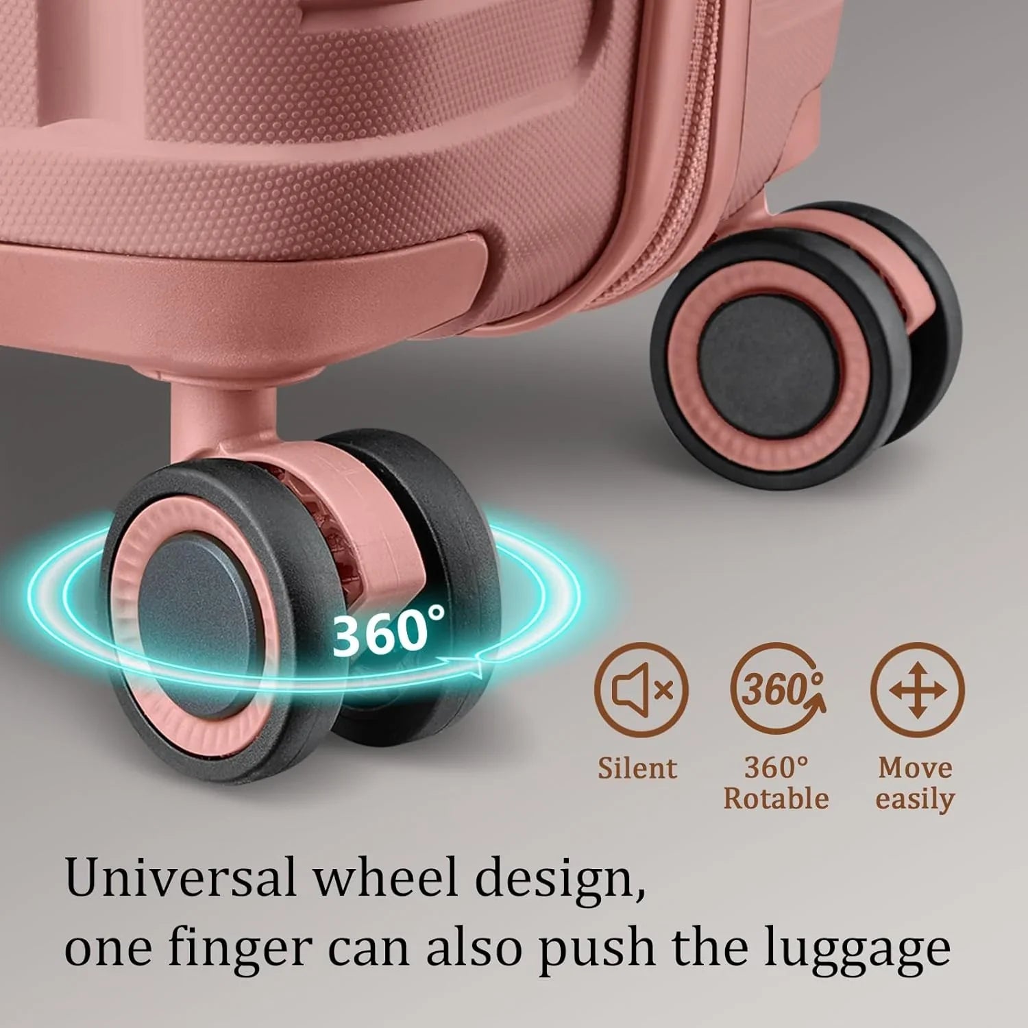 Ensemble de 5 valises de voyage légères à coque rigide en PP avec deux roulettes pivotantes et serrure TSA