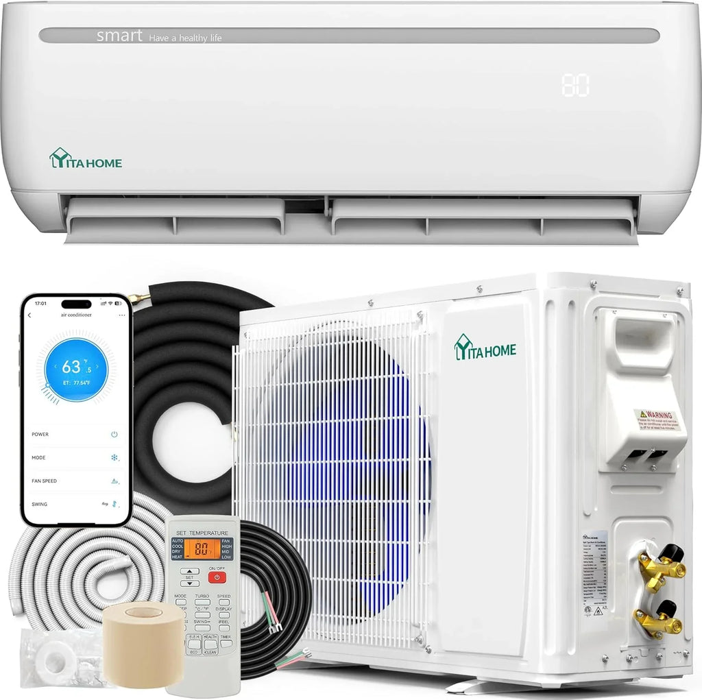 Climatiseur mini-split de 12 000 BTU avec pompe à chaleur, Wi-Fi, 20 SEER2, 115 V, sans conduit, refroidissement jusqu'à 750 pi².