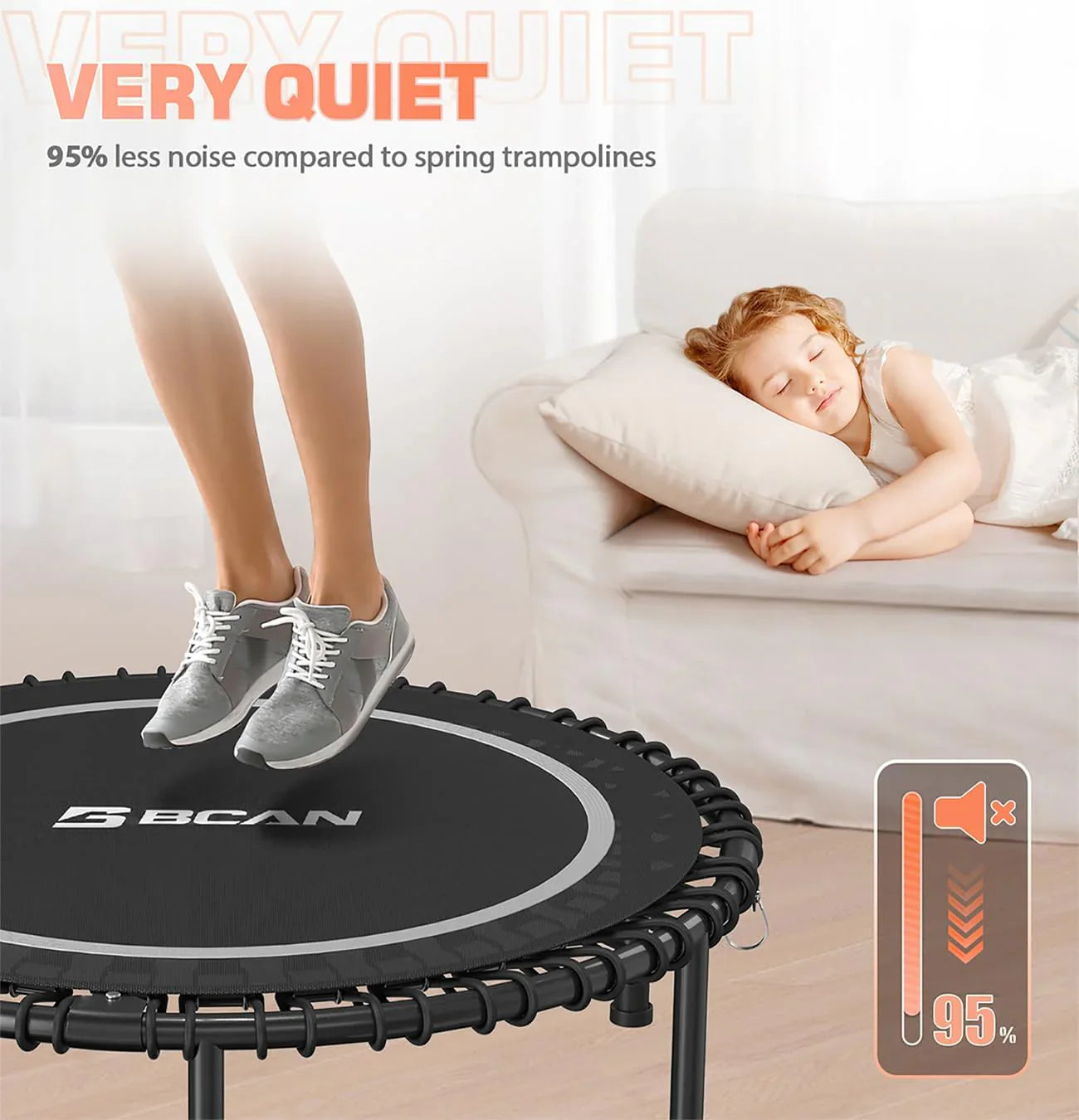 Mini-trampoline pliable BCAN 450/550 lb, trampoline de fitness 40"/48" stable et silencieux