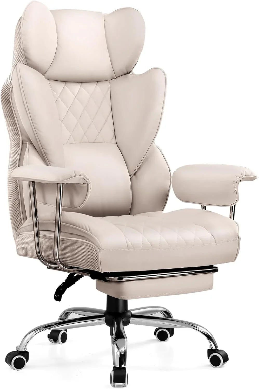 Grande chaise de bureau à dossier haut, chaise de jeu en cuir à dossier haut avec repose-pieds