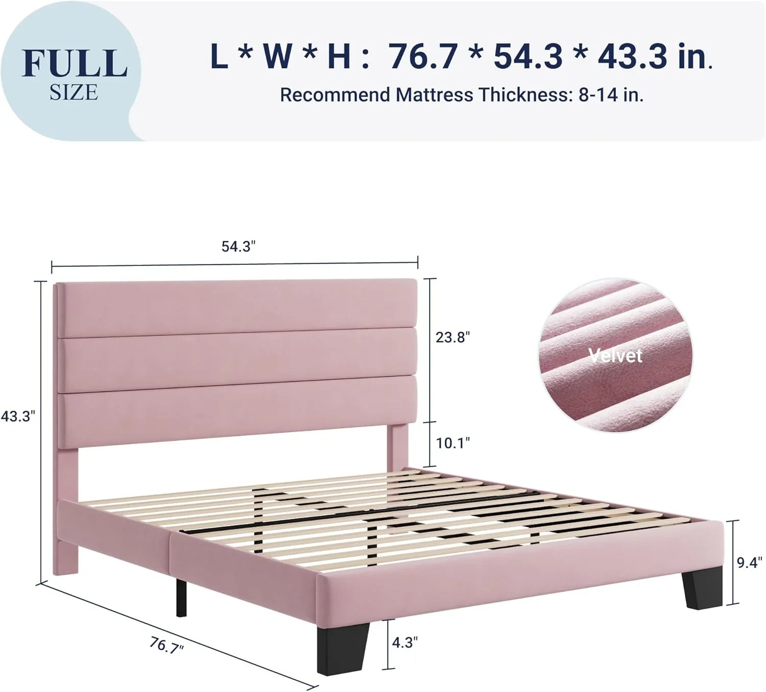 Cadre de lit plateforme Allewie Queen Size avec tête de lit rembourrée en tissu et support à lattes en bois, sommier entièrement rembourré (pas besoin de sommier)