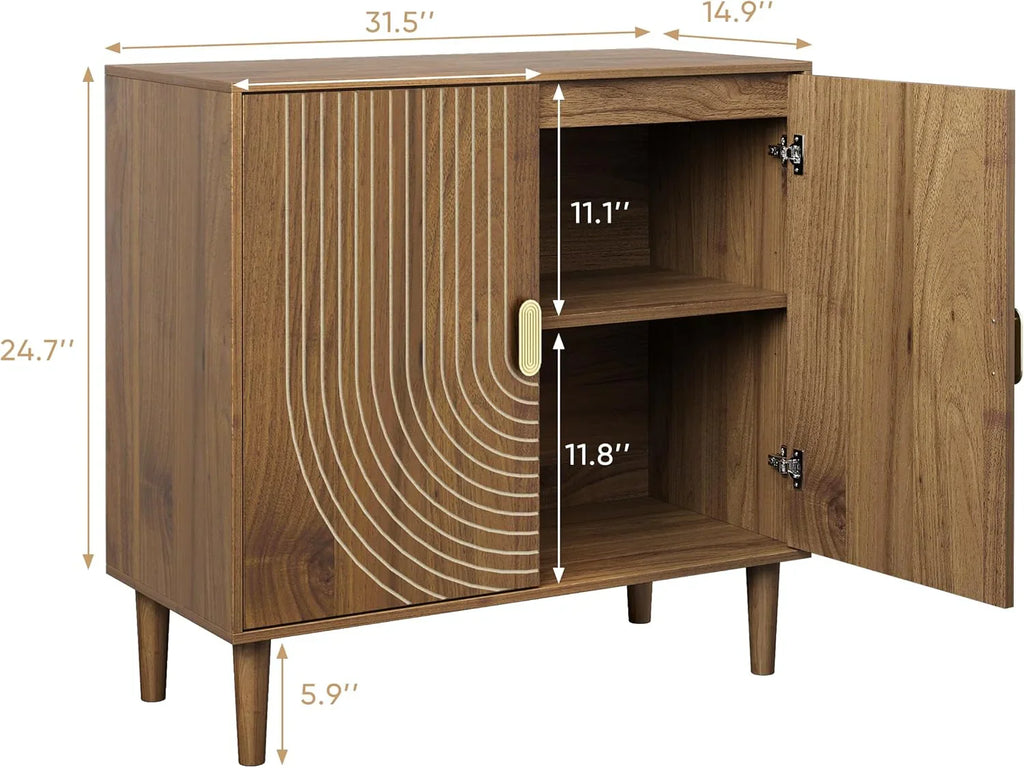 Buffet en noyer, meuble de salle à manger indépendant avec design de canal de câble, meuble de rangement en bois avec étagères réglables
