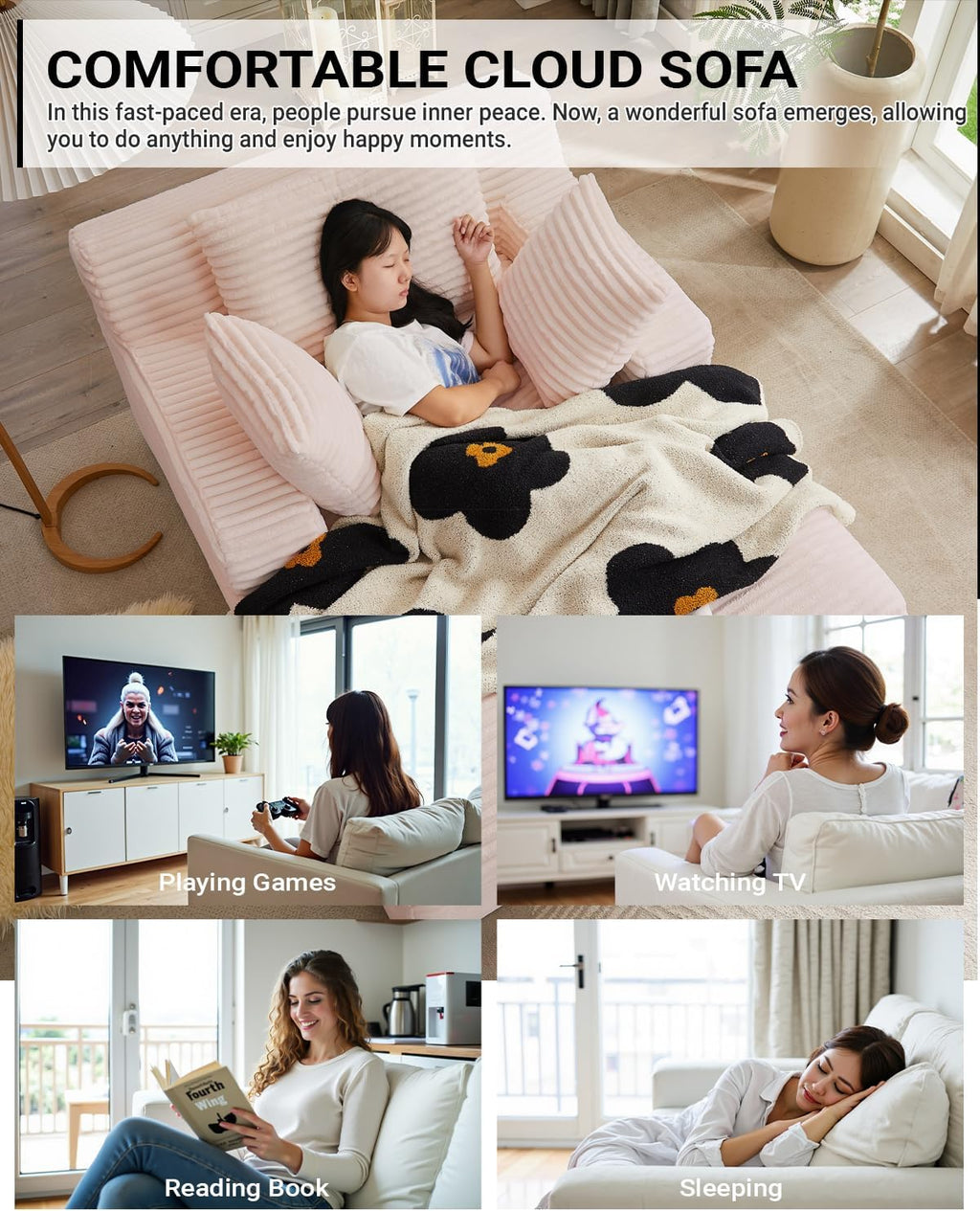 Fauteuil inclinable d'intérieur de 50 pouces, canapé-lit surdimensionné en velours côtelé, fauteuil de lecture à couchage profond, canapé nuage, canapé de salon