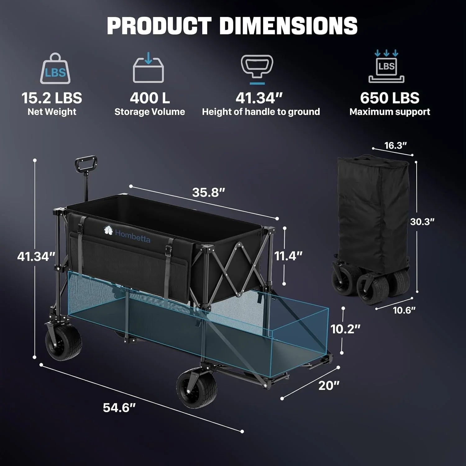 Chariot de voyage pliable extra large de 48 pouces, capacité de 254 kg, chariot utilitaire robuste de 350 L avec freins et roues tout-terrain.