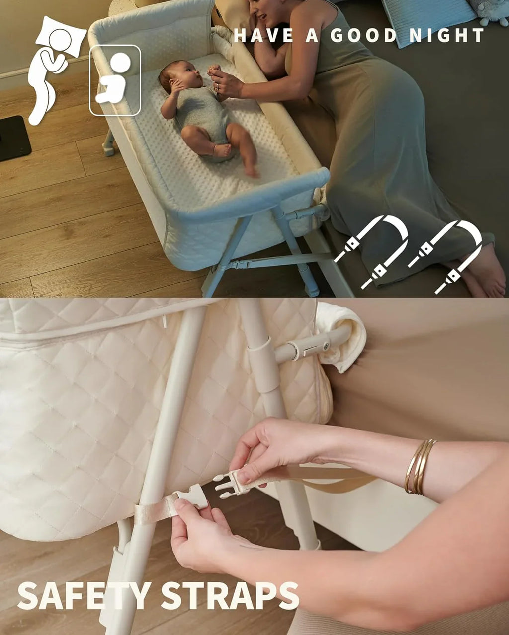 Berceau de chevet pour nouveau-né, berceau de chevet avec 4 positions de verrouillage automatique et hauteur réglable, maille respirante et matelas