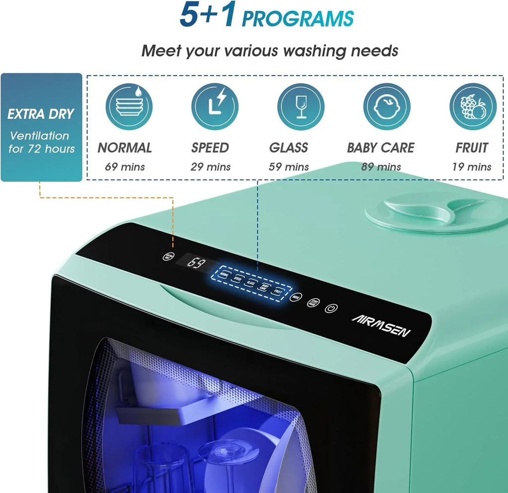 Lave-vaisselle de table portable AIRMSEN, mini lave-vaisselle à 5 programmes de lavage