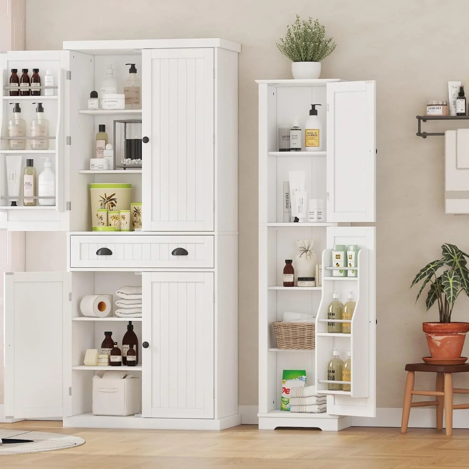 Armoire de rangement haute, meuble de rangement indépendant, garde-manger de cuisine en bois avec 4 portes et 5 étagères, organiseur de placard de 72 pouces