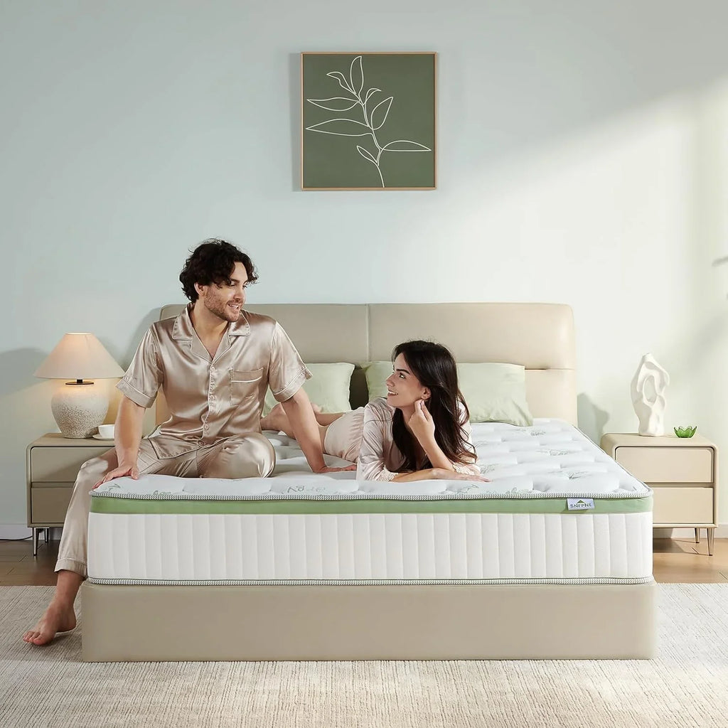 Matelas queen size de 12 pouces, matelas hybride en mousse à mémoire de forme mi-ferme avec ressorts ensachés