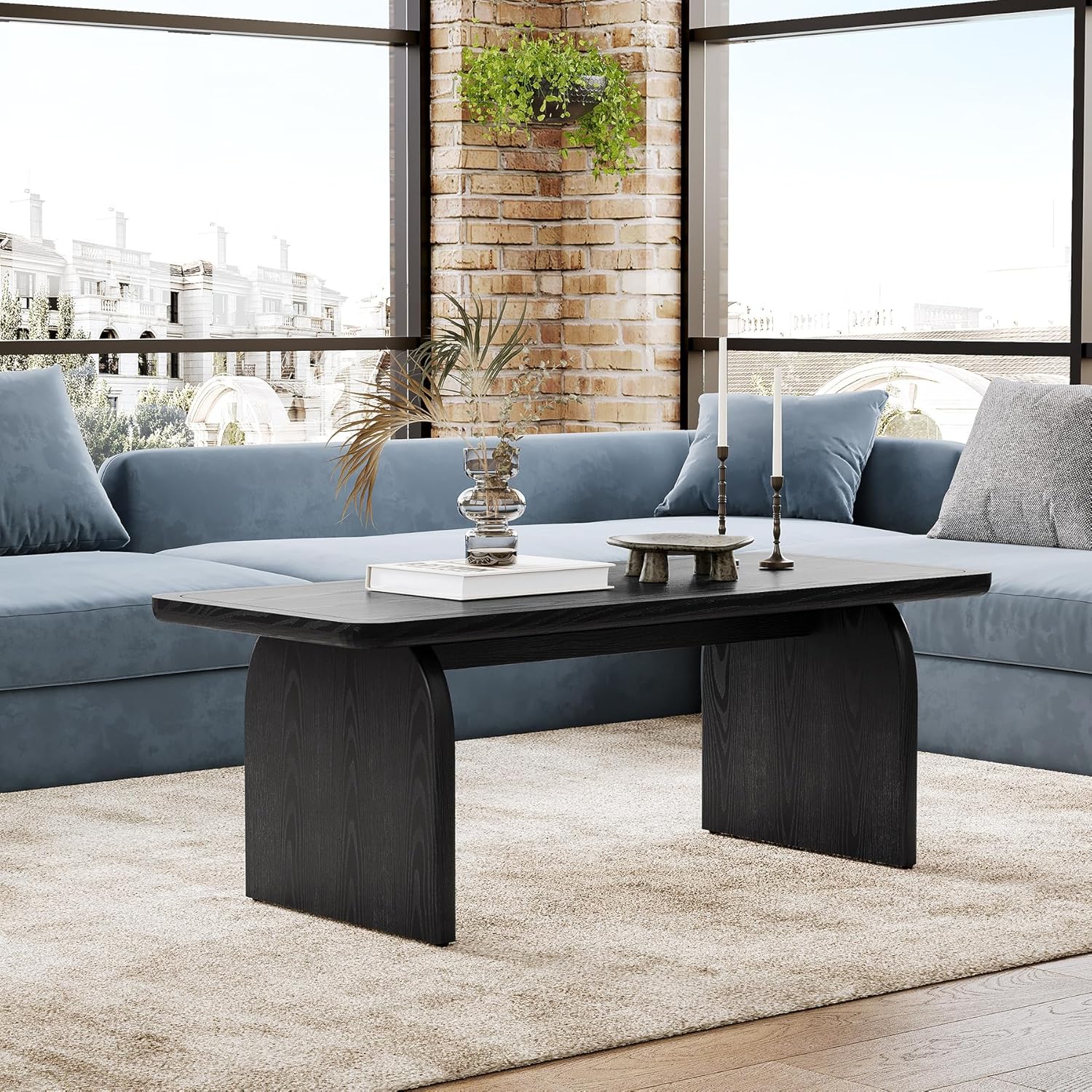 Table basse de ferme LITTLE TREE, table centrale d'angle ronde en bois de 47 pouces, table de salon rectangulaire, service à thé à cocktail bas moderne