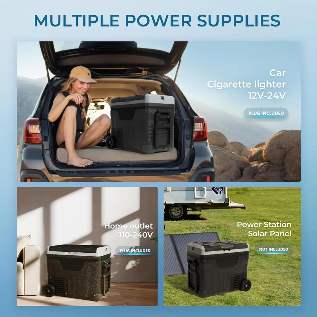 Réfrigérateur EUHOMY 12V, 53 qt (50 litres) Congélateur électrique Congélateur portable 12V Congélateur avec roulettes et 2 paniers