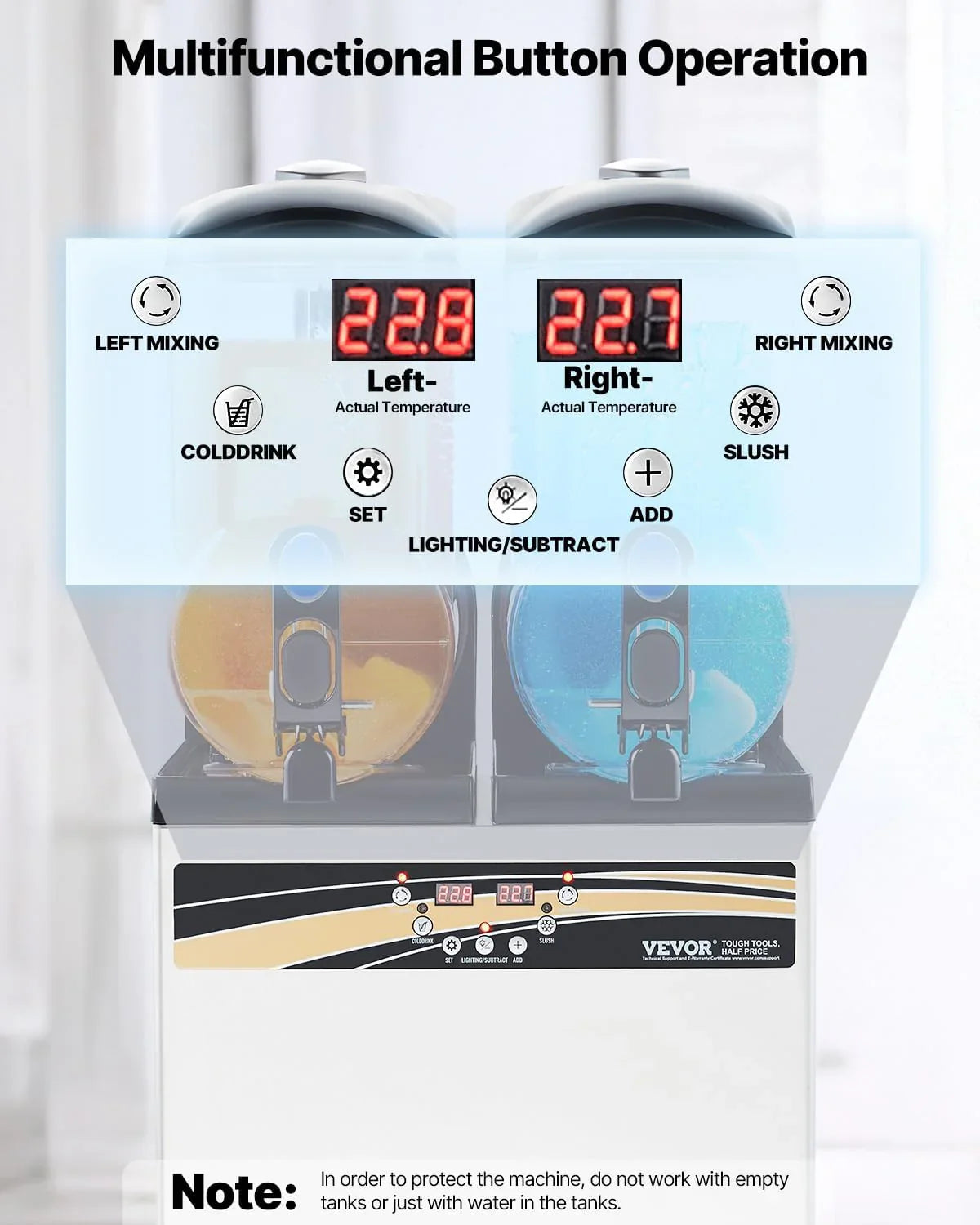 Machine à smoothie VEVOR, machine à margarita commerciale à double barillet 15 L x 2 L, machine à smoothie en acier inoxydable 120 tasses