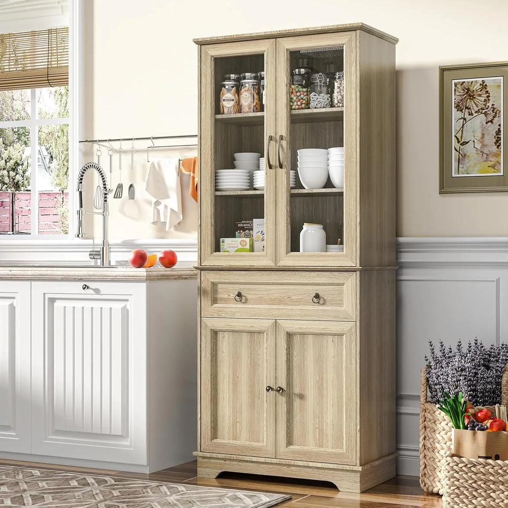 Armoire de garde-manger de 180 cm de haut avec portes vitrées