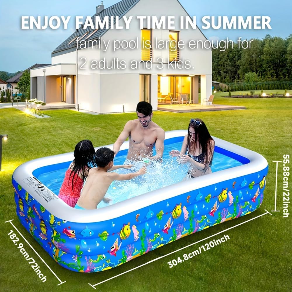 Piscine gonflable, 305 x 183 x 55 cm, pour enfants, salon familial, piscine hors sol épaisse pour fêtes aquatiques estivales, jardin, pelouse.